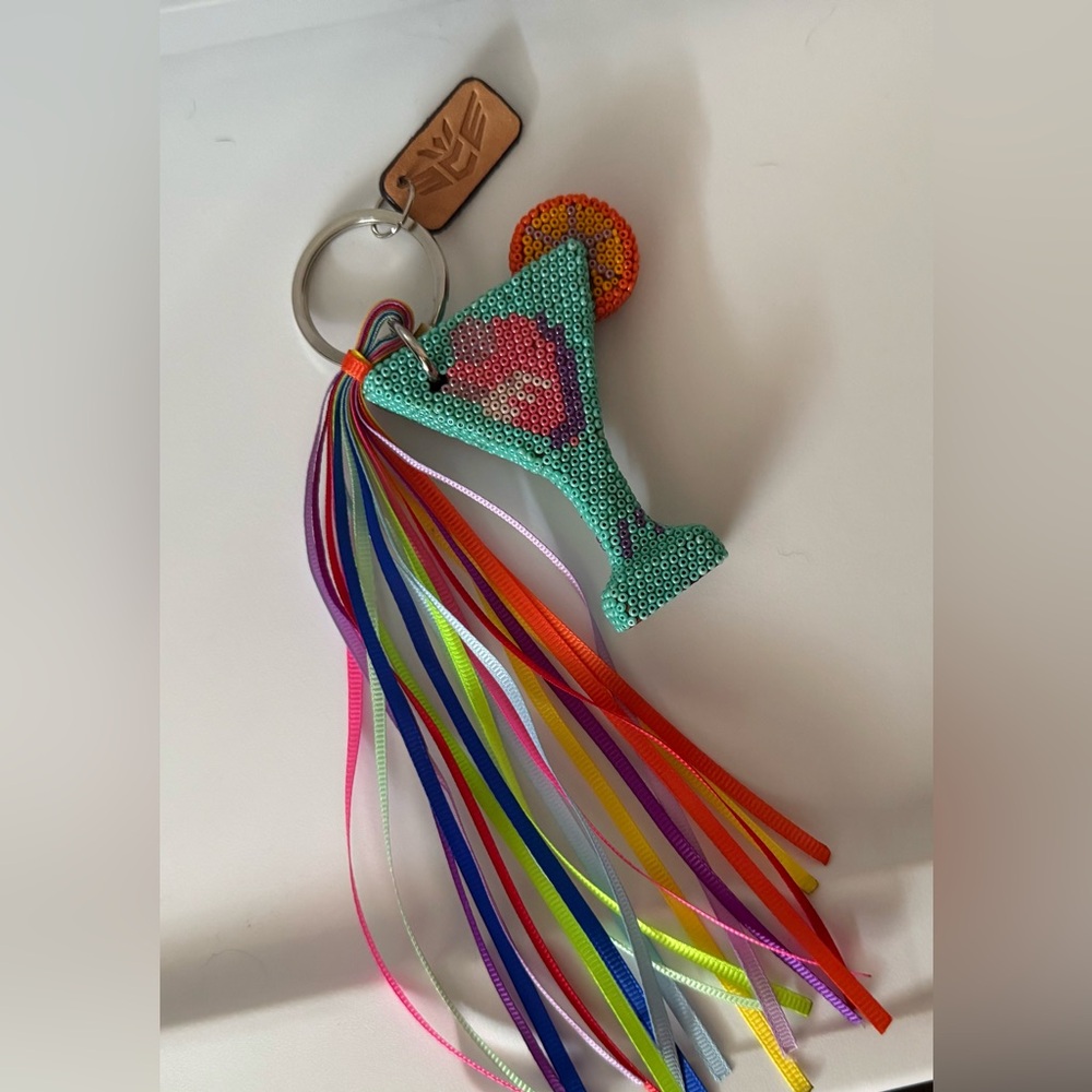 Consuela Sequin Martini Keychain with Rainbow Tassels